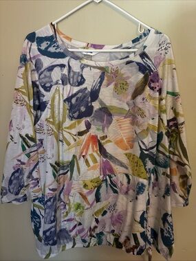 CJ Banks White Multicolor Floral Brushstroke Tunic Top